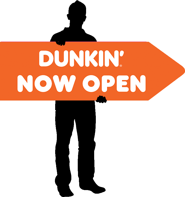 Dunkin 55"x17" Double Sided Arrow Spinner Sign - Orange Now Open