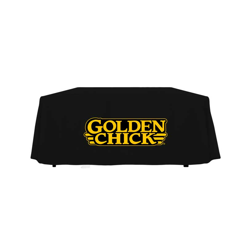 Golden Chick 6' Drape Tablecloth - Black Logo