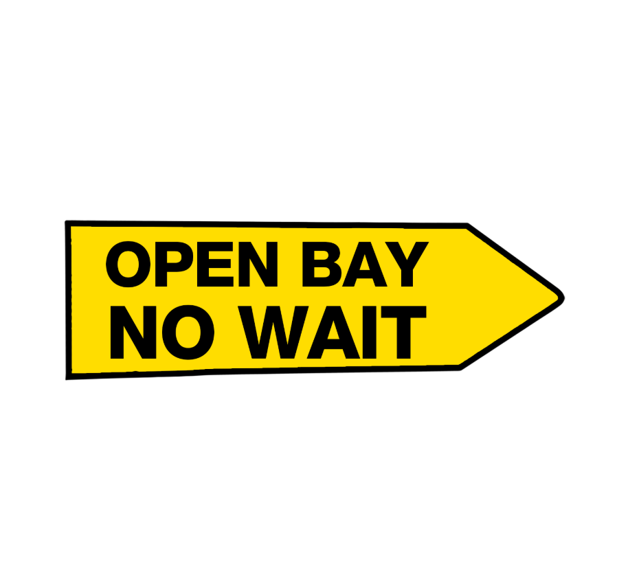 46" x 18" FullSpeed Automotive Yellow Open Bay No Wait Spinner Sign (double-sided) 